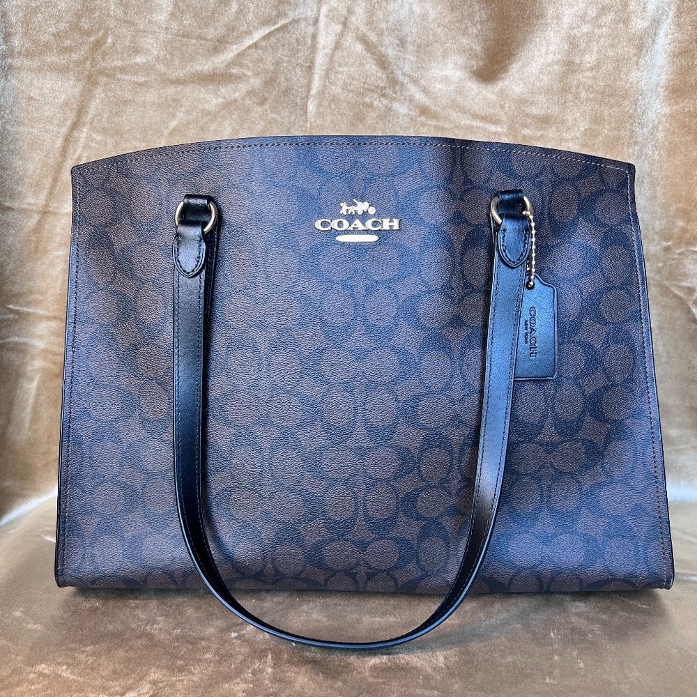 NWT Coach C4076 Tatum Carryall 40 in Signature Canvas Brown/Black Red Interior